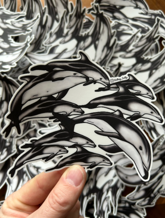 GETTING SALTY WHITE SIDED DOLPHIN STICKER